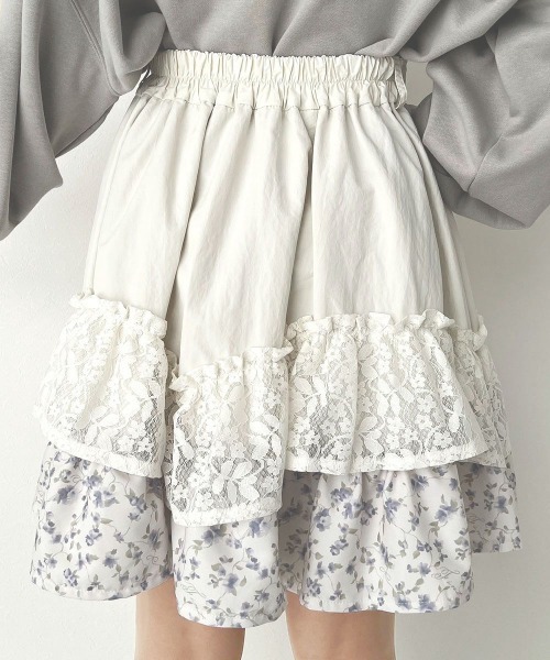 F i.n.t（フィント）の「【セットアップ対応】レースフリルミニスカート/fint フィント（スカート・レディース・アイボリー/ホワイト×パープル・FREE）」の8枚目の写真