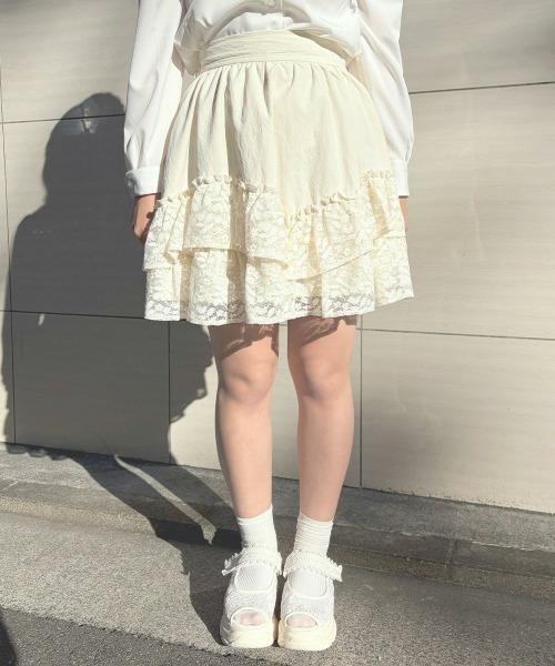 F i.n.t（フィント）の「【セットアップ対応】レースフリルミニスカート/fint フィント（スカート・レディース・アイボリー/ホワイト×パープル・FREE）」の11枚目の写真