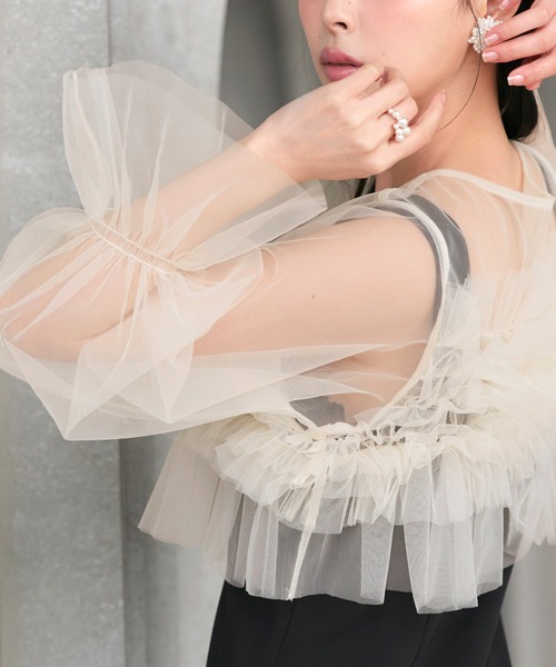 RUIRUE BOUTIQUE(ルイルエブティック)の「オケージョン 結婚式ドレス | チュール フリル ボレロ & ハイウエスト フレア ドレス | ワンピース・パーティードレス・オケージョンドレス・お呼ばれドレス・セレモニードレス(ドレス・レディース・ブラック×ベージュ/ブラック/グレー・S/M/L)」の14枚目の写真