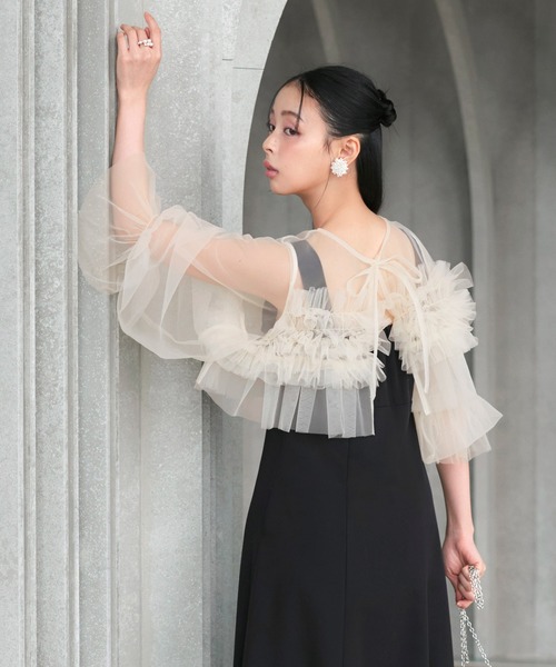 RUIRUE BOUTIQUE(ルイルエブティック)の「オケージョン 結婚式ドレス | チュール フリル ボレロ & ハイウエスト フレア ドレス | ワンピース・パーティードレス・オケージョンドレス・お呼ばれドレス・セレモニードレス(ドレス・レディース・ブラック×ベージュ/ブラック/グレー・S/M/L)」の16枚目の写真