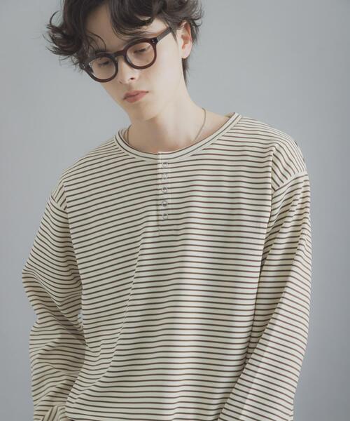 SENSE OF PLACE by URBAN RESEARCH(センスオブプレイスバイアーバンリサーチ)の「ボーダーヘンリーネックロングTシャツ(Tシャツ/カットソー・メンズ・アイボリー/ブラック/ホワイト系その他・MEDIUM/LARGE)」の19枚目の写真