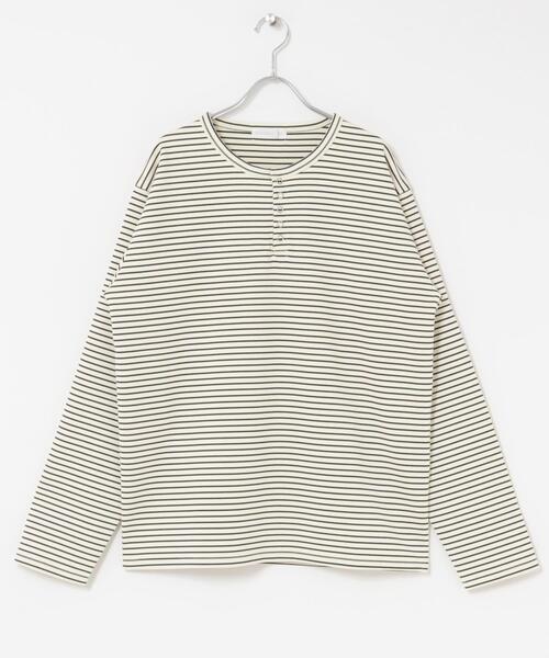 SENSE OF PLACE by URBAN RESEARCH(センスオブプレイスバイアーバンリサーチ)の「ボーダーヘンリーネックロングTシャツ(Tシャツ/カットソー・メンズ・アイボリー/ブラック/ホワイト系その他・MEDIUM/LARGE)」の9枚目の写真