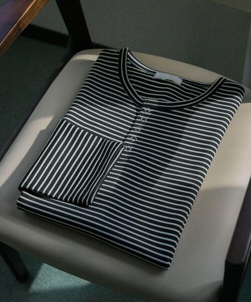 SENSE OF PLACE by URBAN RESEARCH(センスオブプレイスバイアーバンリサーチ)の「ボーダーヘンリーネックロングTシャツ(Tシャツ/カットソー・メンズ・アイボリー/ブラック/ホワイト系その他・MEDIUM/LARGE)」の11枚目の写真