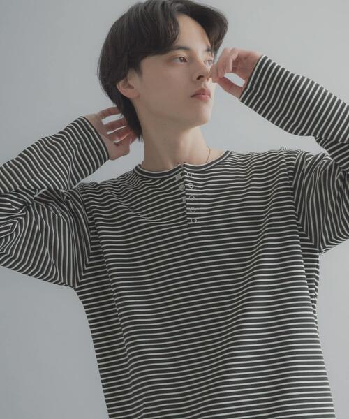 SENSE OF PLACE by URBAN RESEARCH(センスオブプレイスバイアーバンリサーチ)の「ボーダーヘンリーネックロングTシャツ(Tシャツ/カットソー・メンズ・アイボリー/ブラック/ホワイト系その他・MEDIUM/LARGE)」の12枚目の写真