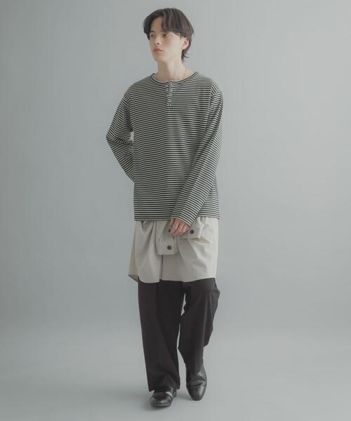 SENSE OF PLACE by URBAN RESEARCH(センスオブプレイスバイアーバンリサーチ)の「ボーダーヘンリーネックロングTシャツ(Tシャツ/カットソー・メンズ・アイボリー/ブラック/ホワイト系その他・MEDIUM/LARGE)」の17枚目の写真