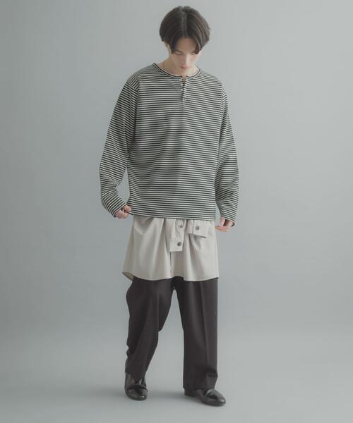 SENSE OF PLACE by URBAN RESEARCH(センスオブプレイスバイアーバンリサーチ)の「ボーダーヘンリーネックロングTシャツ(Tシャツ/カットソー・メンズ・アイボリー/ブラック/ホワイト系その他・MEDIUM/LARGE)」の18枚目の写真