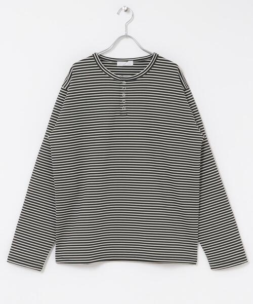 SENSE OF PLACE by URBAN RESEARCH(センスオブプレイスバイアーバンリサーチ)の「ボーダーヘンリーネックロングTシャツ(Tシャツ/カットソー・メンズ・アイボリー/ブラック/ホワイト系その他・MEDIUM/LARGE)」の7枚目の写真