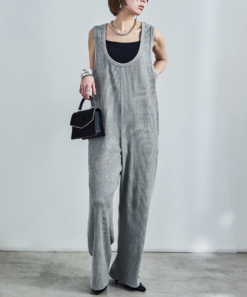 Fashion Letter(ファッションレター)の「針抜きテレコ リブニットオールインワン(サロペット/オーバーオール・レディース・カーキ/グレイッシュベージュ/ブラック/杢グレー・M)」の16枚目の写真