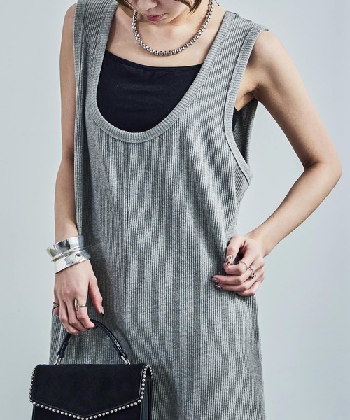 Fashion Letter(ファッションレター)の「針抜きテレコ リブニットオールインワン(サロペット/オーバーオール・レディース・カーキ/グレイッシュベージュ/ブラック/杢グレー・M)」の17枚目の写真