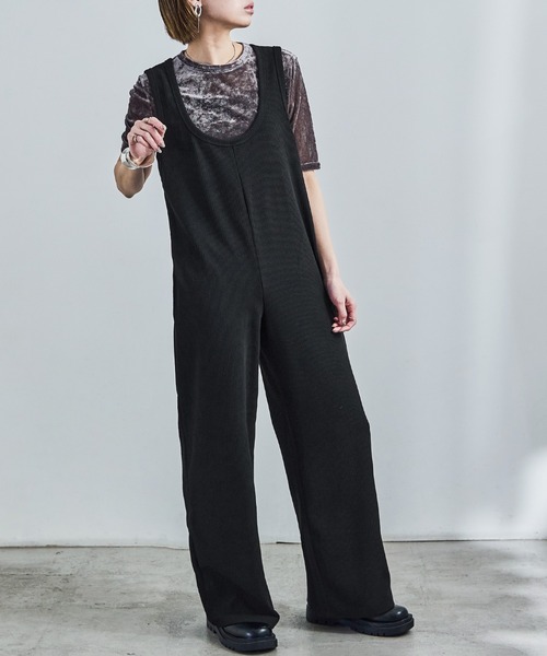 Fashion Letter(ファッションレター)の「針抜きテレコ リブニットオールインワン(サロペット/オーバーオール・レディース・カーキ/グレイッシュベージュ/ブラック/杢グレー・M)」の22枚目の写真