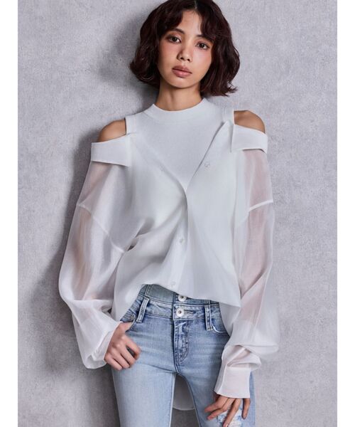 GYDA（ジェイダ）の「3WAYショルダーOPENシアードッキングシャツ（シャツ/ブラウス・レディース・その他1/ベージュ/オフホワイト・FREE）」の19枚目の写真