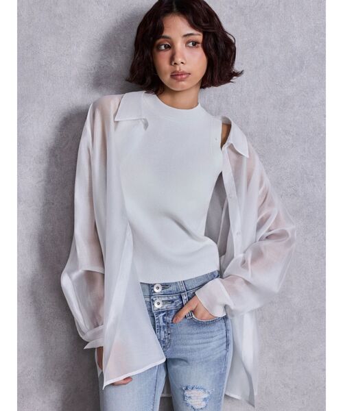 GYDA（ジェイダ）の「3WAYショルダーOPENシアードッキングシャツ（シャツ/ブラウス・レディース・その他1/ベージュ/オフホワイト・FREE）」の21枚目の写真