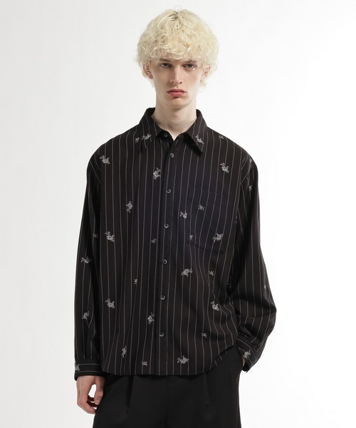 HARE（ハレ）の「ストライプシシュウシャツ(HARE)（シャツ/ブラウス・メンズ・ブラック/ブルー・FREE）」の2枚目の写真