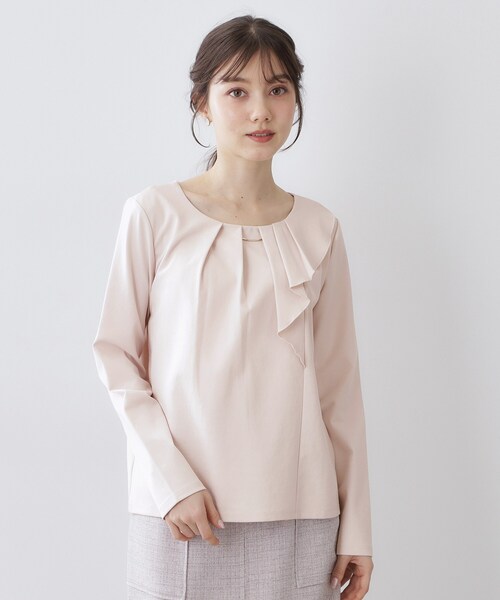 index(インデックス)の「アシメタックフリルバートップス【洗濯機OK】(Tシャツ/カットソー・レディース・ネイビー/サンドベージュ/オフホワイト・40/38/36)」の7枚目の写真