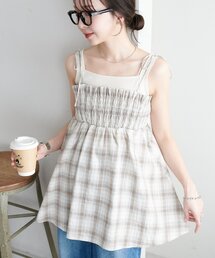 【WEB限定】シャーリングチェックキャミソール