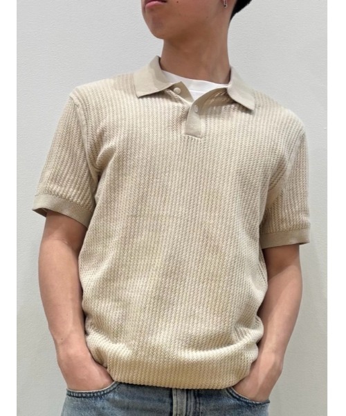 GAP(ギャップ)の「クロシェ ニットポロシャツ(ポロシャツ・メンズ・ベージュ/ブラック・XS/S/M/L/XL)」の4枚目の写真