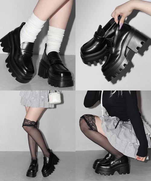 厚底チャンキーヒールコインローファー／platform chunky heel coin