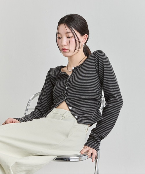 NUJOH（ヌゾ）の「Stripe Button Top / ボーダーボタンカットソートップス（Tシャツ/カットソー・レディース・ワイン/ブラック/ブラウン・FREE）」の18枚目の写真