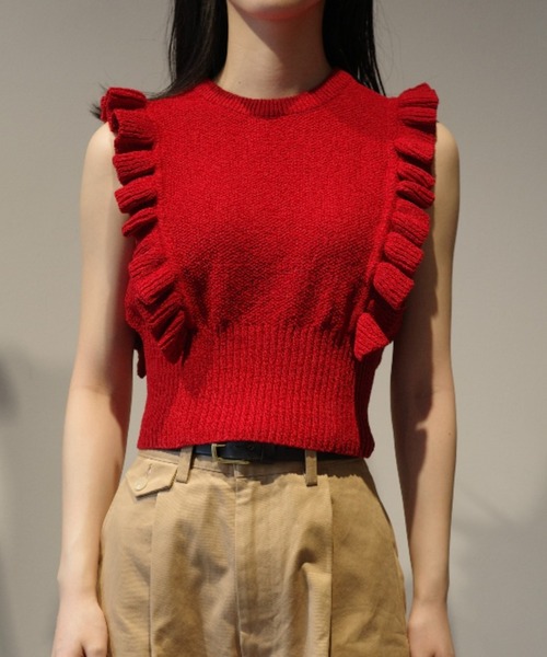 CLANE(クラネ)の「CLANE FRILL SLEEVE KNIT TOPS(ニット/セーター・レディース・ブラック/ローズ/オフホワイト・1/2)」の3枚目の写真