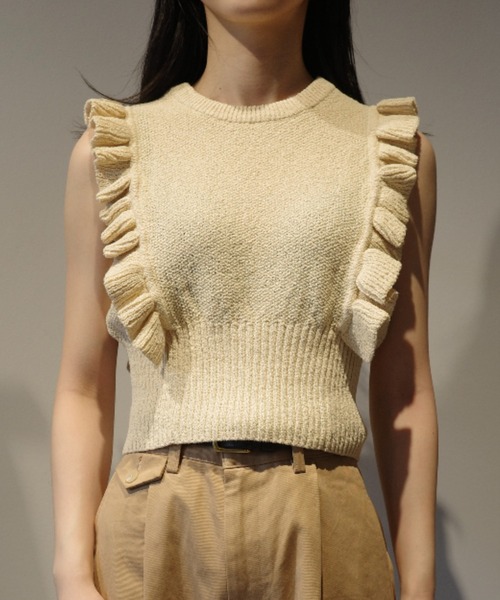 CLANE(クラネ)の「CLANE FRILL SLEEVE KNIT TOPS(ニット/セーター・レディース・ブラック/ローズ/オフホワイト・1/2)」の1枚目の写真