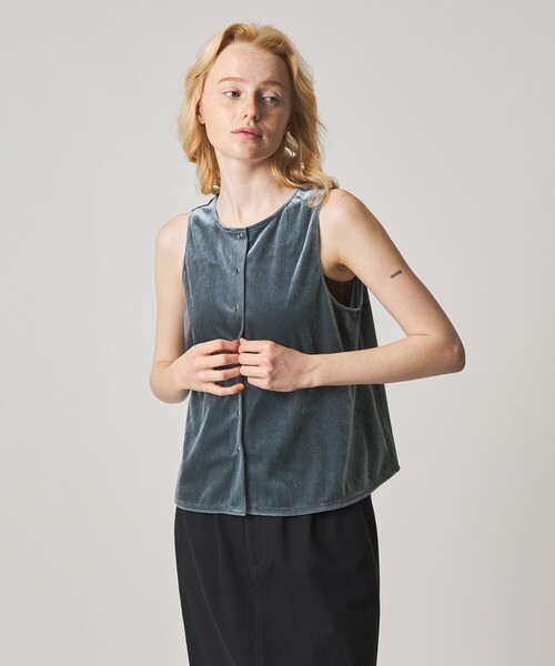 Steven Alan(スティーブンアラン)の「<Steven Alan>ベロア ノースリーブ(Tシャツ/カットソー・レディース・ブラック/コバルトブルー/ベージュ・FREE)」の1枚目の写真