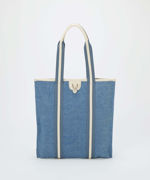 TREASURE TOPKAPI(トレジャートプカピ)の「【TREASURE TOPKAPI】レザーコンビ ストライプハンドル スリム トートバッグ A4 / 軽量(トートバッグ・レディース・キャメル/ブルー/ネイビー・FREE)」の5枚目の写真