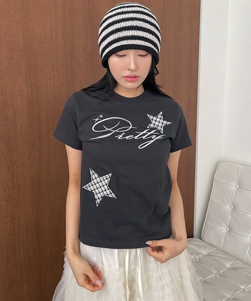 UNE MANSION(ユヌマンション)の「レタリングスターアップリケTシャツカットソー(Tシャツ/カットソー・レディース・ホワイト/チャコールグレー・FREE)」の21枚目の写真