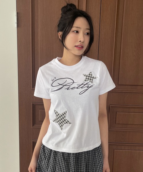 UNE MANSION(ユヌマンション)の「レタリングスターアップリケTシャツカットソー(Tシャツ/カットソー・レディース・ホワイト/チャコールグレー・FREE)」の13枚目の写真
