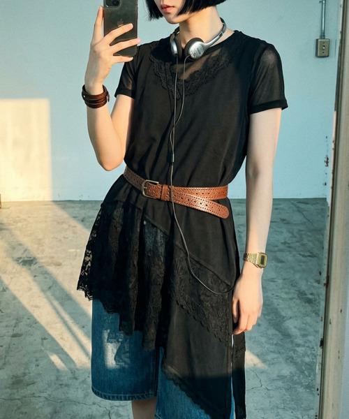 VIVID LADY(ビビッドレディー)の「アシンメトリーレース チュニック ワンピース(ワンピース・レディース・ブラック/ホワイト・FREE)」の8枚目の写真