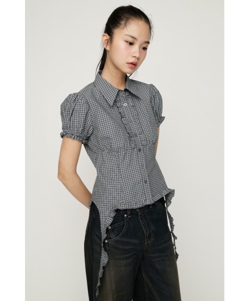 トップス SLY CHECK FRILL SH BL SLY（スライ）の「CHECK FRILL SH BL チェックフリルシャツブラウス 春