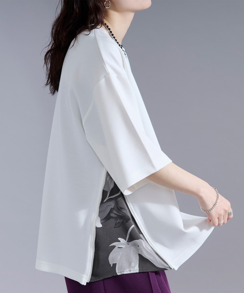 Ellno Loset(エルノロゼット)の「2wayサイドジップガラポンチTシャツ(Tシャツ/カットソー・メンズ・オフホワイト/ブラック・LARGE/MEDIUM/SMALL)」の1枚目の写真
