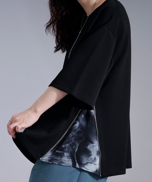 Ellno Loset(エルノロゼット)の「2wayサイドジップガラポンチTシャツ(Tシャツ/カットソー・メンズ・オフホワイト/ブラック・LARGE/MEDIUM/SMALL)」の2枚目の写真