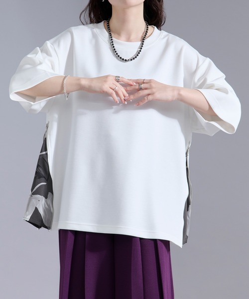 Ellno Loset(エルノロゼット)の「2wayサイドジップガラポンチTシャツ(Tシャツ/カットソー・メンズ・オフホワイト/ブラック・LARGE/MEDIUM/SMALL)」の9枚目の写真