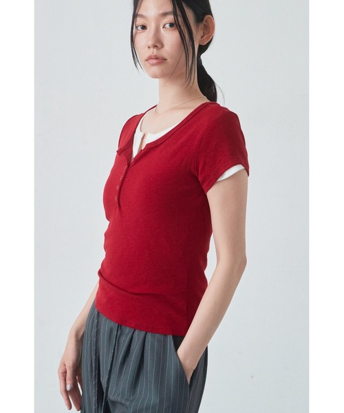 ANF.MUU(アンフムー)の「ヘンリーネックコンパクトT(Tシャツ/カットソー・レディース・グレー/ホワイト/ブラウン/レッド/ライトブルー・FREE)」の10枚目の写真
