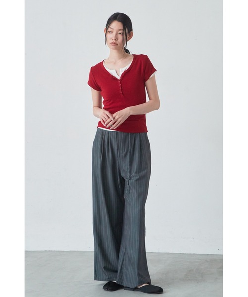 ANF.MUU(アンフムー)の「ヘンリーネックコンパクトT(Tシャツ/カットソー・レディース・グレー/ホワイト/ブラウン/レッド/ライトブルー・FREE)」の17枚目の写真