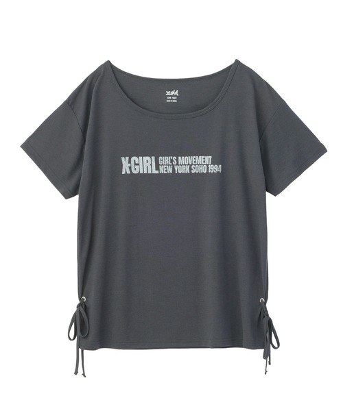 X-girl（エックスガール）の「RIBBONED HEM FADED LOGO S/S TEE（Tシャツ/カットソー・レディース・カモフラージュ/チャコール・ONE SIZE）」の15枚目の写真