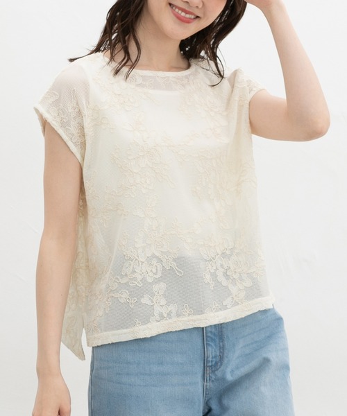 Honeys(ハニーズ)の「タンク付レーストップス(Tシャツ/カットソー・レディース・ホワイト/ブラック/アイボリー・S/M/LL/L)」の2枚目の写真