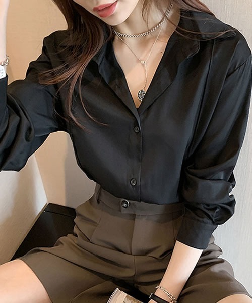 Pittok(ピットク)の「フロントタックライン シャツブラウス(シャツ/ブラウス・レディース・ブルー/ブラック/ホワイト・MEDIUM)」の10枚目の写真