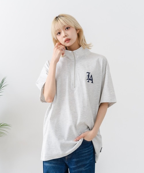 SAVIER(サビアー)の「【SAVIER/サビアー】×【ZERO STAIN/ゼロステイン】【LAロゴ立体刺繍】コラボ ハーフジップ Tシャツ オーバーサイズ 汗染み防止 ストリート・スケーター(Tシャツ/カットソー・メンズ・オフホワイト/ブラック・LARGE/MEDIUM)」の14枚目の写真