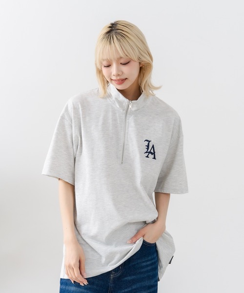 SAVIER(サビアー)の「【SAVIER/サビアー】×【ZERO STAIN/ゼロステイン】【LAロゴ立体刺繍】コラボ ハーフジップ Tシャツ オーバーサイズ 汗染み防止 ストリート・スケーター(Tシャツ/カットソー・メンズ・オフホワイト/ブラック・LARGE/MEDIUM)」の16枚目の写真