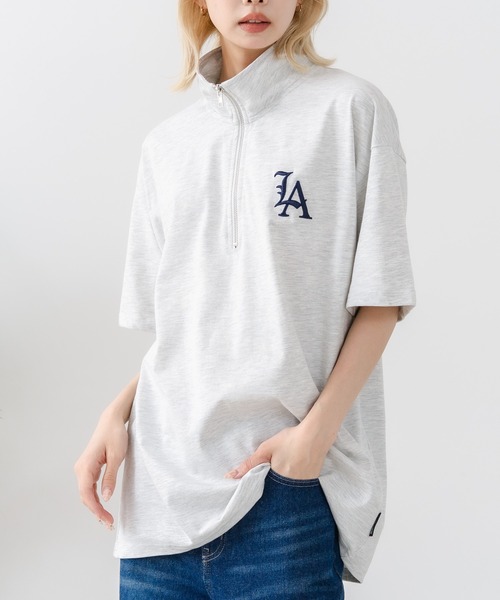 SAVIER(サビアー)の「【SAVIER/サビアー】×【ZERO STAIN/ゼロステイン】【LAロゴ立体刺繍】コラボ ハーフジップ Tシャツ オーバーサイズ 汗染み防止 ストリート・スケーター(Tシャツ/カットソー・メンズ・オフホワイト/ブラック・LARGE/MEDIUM)」の17枚目の写真