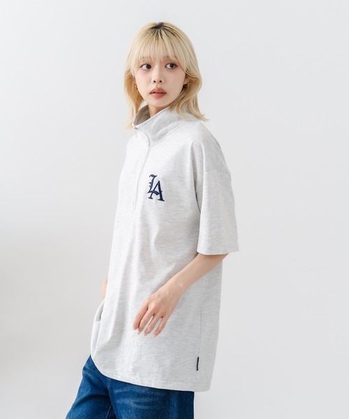 SAVIER(サビアー)の「【SAVIER/サビアー】×【ZERO STAIN/ゼロステイン】【LAロゴ立体刺繍】コラボ ハーフジップ Tシャツ オーバーサイズ 汗染み防止 ストリート・スケーター(Tシャツ/カットソー・メンズ・オフホワイト/ブラック・LARGE/MEDIUM)」の18枚目の写真