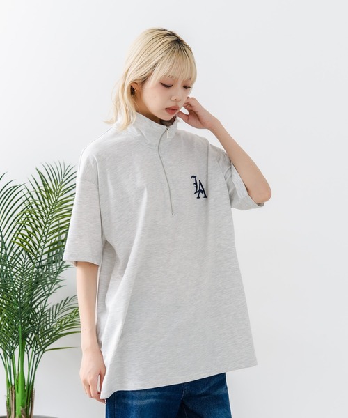 SAVIER(サビアー)の「【SAVIER/サビアー】×【ZERO STAIN/ゼロステイン】【LAロゴ立体刺繍】コラボ ハーフジップ Tシャツ オーバーサイズ 汗染み防止 ストリート・スケーター(Tシャツ/カットソー・メンズ・オフホワイト/ブラック・LARGE/MEDIUM)」の20枚目の写真