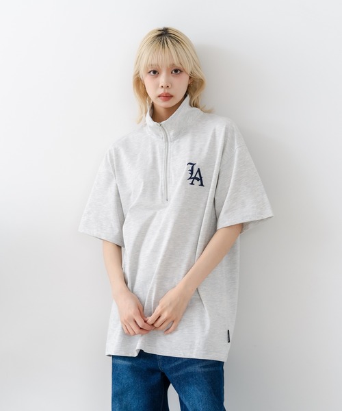 SAVIER(サビアー)の「【SAVIER/サビアー】×【ZERO STAIN/ゼロステイン】【LAロゴ立体刺繍】コラボ ハーフジップ Tシャツ オーバーサイズ 汗染み防止 ストリート・スケーター(Tシャツ/カットソー・メンズ・オフホワイト/ブラック・LARGE/MEDIUM)」の21枚目の写真