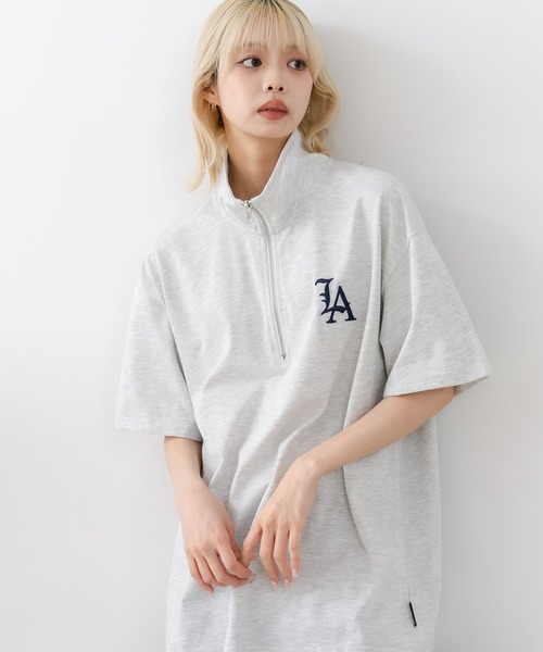 SAVIER(サビアー)の「【SAVIER/サビアー】×【ZERO STAIN/ゼロステイン】【LAロゴ立体刺繍】コラボ ハーフジップ Tシャツ オーバーサイズ 汗染み防止 ストリート・スケーター(Tシャツ/カットソー・メンズ・オフホワイト/ブラック・LARGE/MEDIUM)」の22枚目の写真