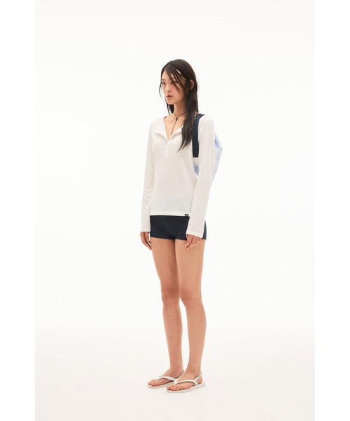 EMIS(イミス)の「(W) SUMMER SLUB HENLEY NECK T-SHIRT(Tシャツ/カットソー・レディース・ブラック/イエロー/アイボリー・FREE)」の7枚目の写真