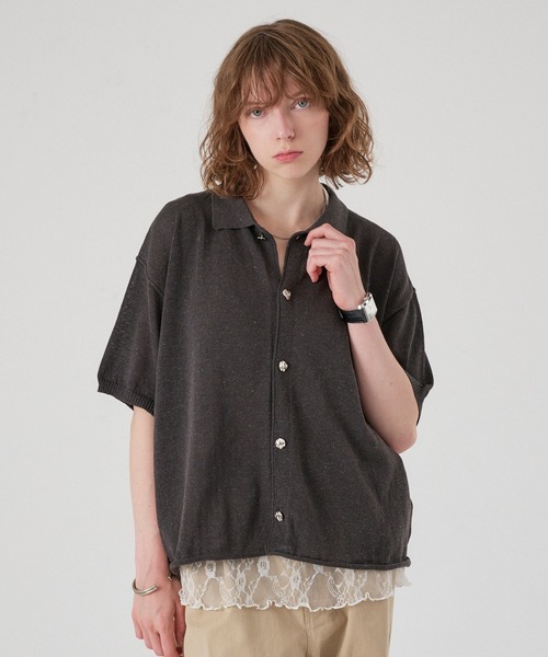 ONCILY(オンシェリー)の「SILVER BUTTON KNIT SHIRT CARDIGAN / シルバーボタンニットシャツカーディガン(シャツ/ブラウス・メンズ・チャコールグレー/ネイビー/ピンク/アイボリー・SMALL/LARGE/MEDIUM)」の2枚目の写真