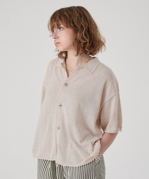 ONCILY(オンシェリー)の「SILVER BUTTON KNIT SHIRT CARDIGAN / シルバーボタンニットシャツカーディガン(シャツ/ブラウス・メンズ・チャコールグレー/ネイビー/ピンク/アイボリー・SMALL/LARGE/MEDIUM)」の5枚目の写真