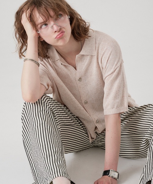 ONCILY(オンシェリー)の「SILVER BUTTON KNIT SHIRT CARDIGAN / シルバーボタンニットシャツカーディガン(シャツ/ブラウス・メンズ・チャコールグレー/ネイビー/ピンク/アイボリー・SMALL/LARGE/MEDIUM)」の9枚目の写真