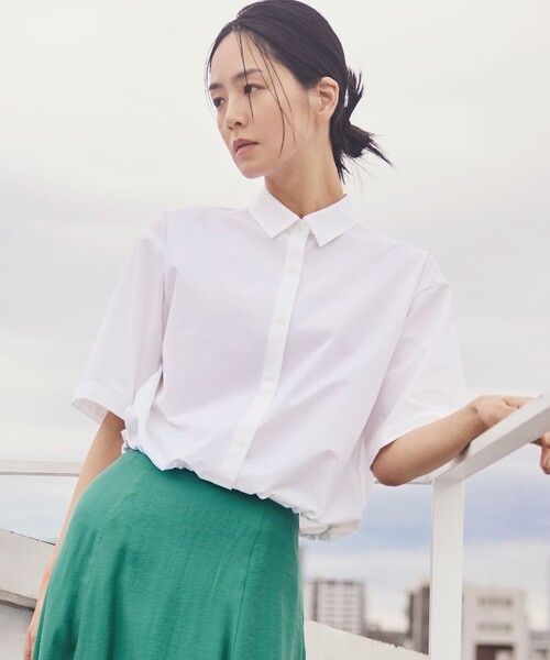 TRANS WORK(トランスワーク)の「【防汚性・UV・接触冷感・ウォッシャブル】ダントツオチール(R)ブラウス(シャツ/ブラウス・レディース・オフホワイト/ブラック・38/40)」の1枚目の写真